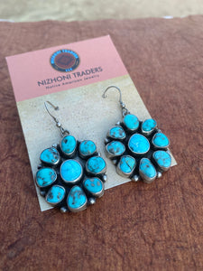 Sterling Silver Cluster Golden Hills Turquoise Dangle Earrings