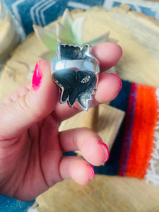Handmade Sterling Silver & Multi Stone Inlay Indian Chief Ring Size 9.5