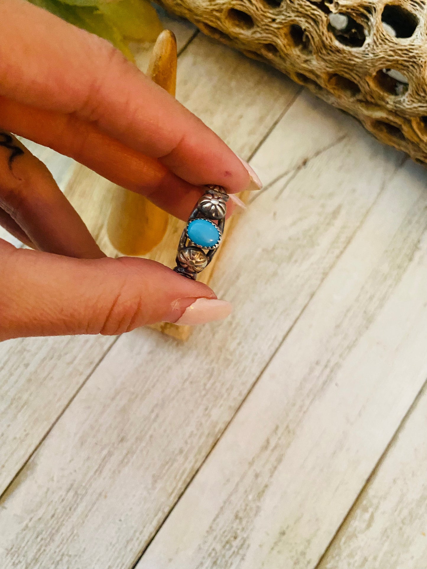 Navajo Turquoise and Sterling Silver Concho Band Ring