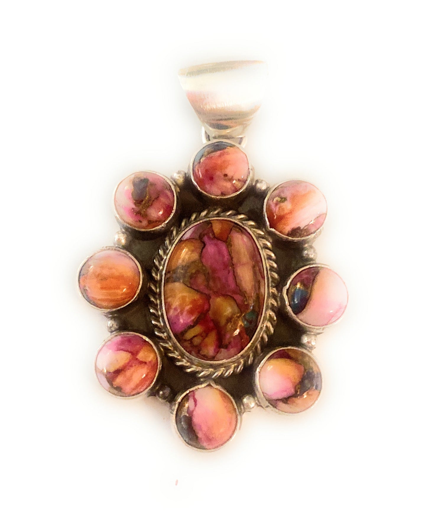 Navajo Pink Dream Mojave & Sterling Silver Cluster Pendant