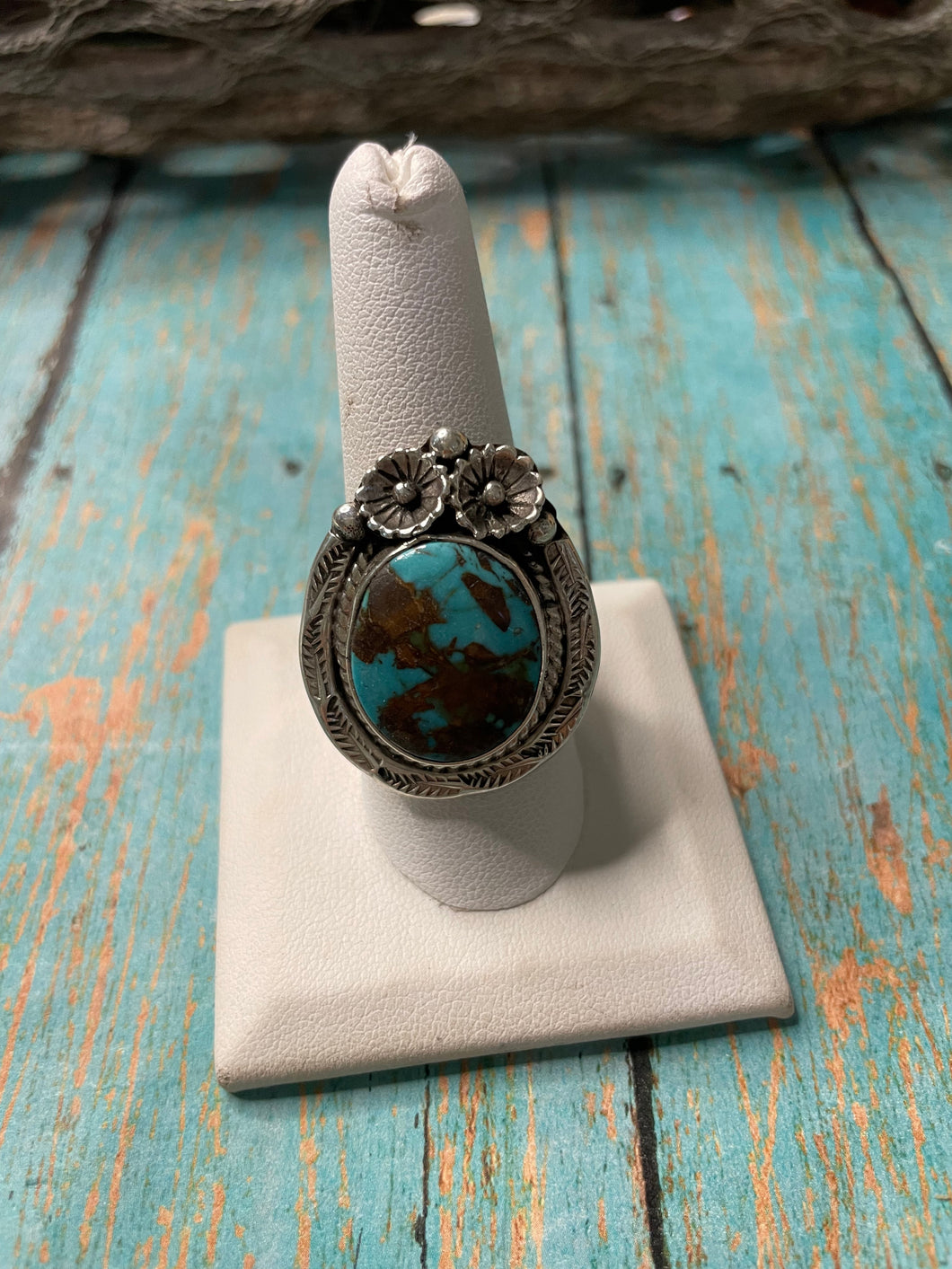 Old Pawn Navajo Sterling Silver & Turquoise Ring Size 9