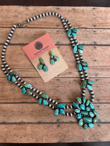 Navajo Sterling Silver & Royston Turquoise Necklace Set by Ella Peters