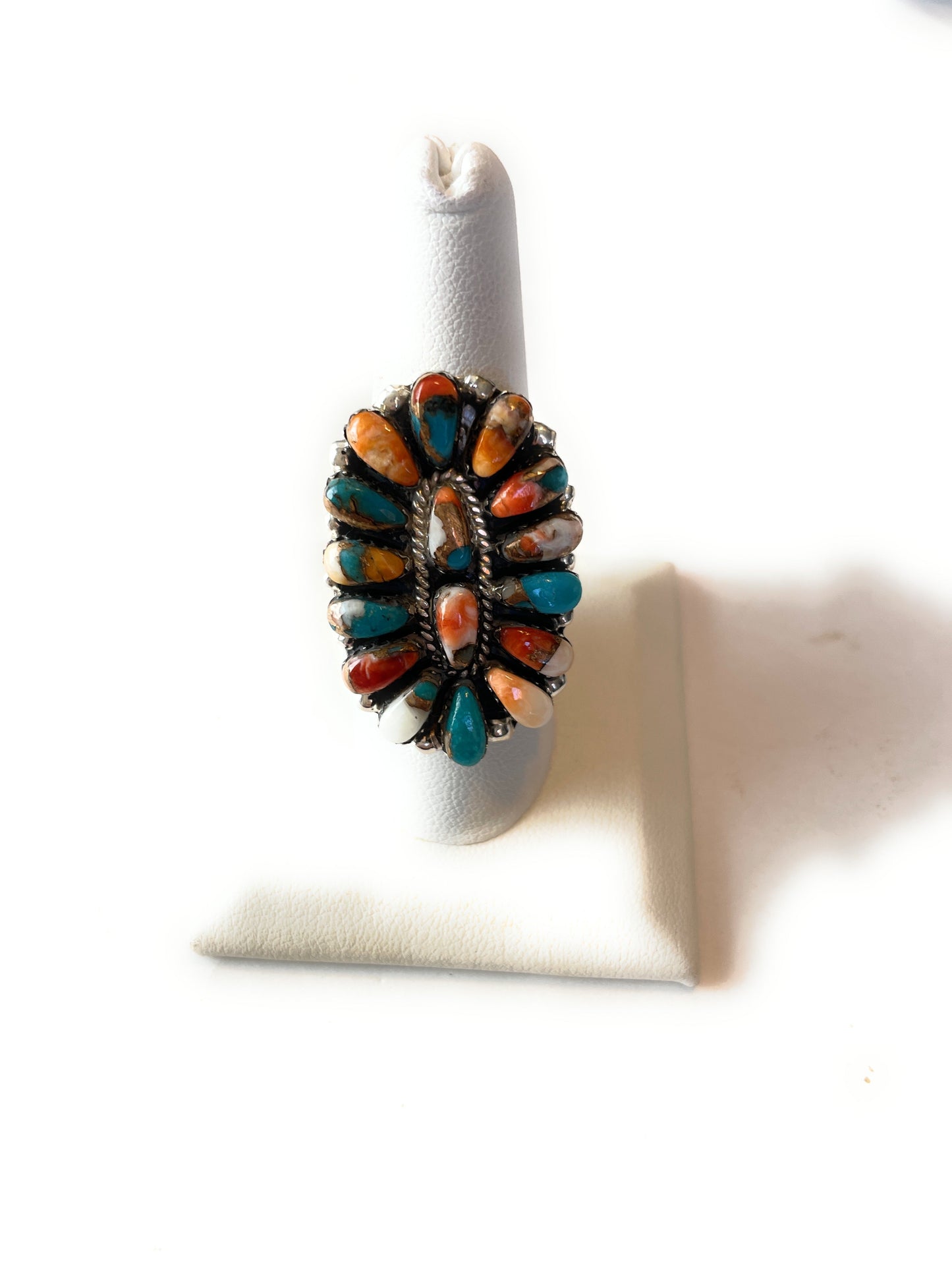 Navajo Sterling Silver And Spice Mohave Adjustable Cluster Ring Signed