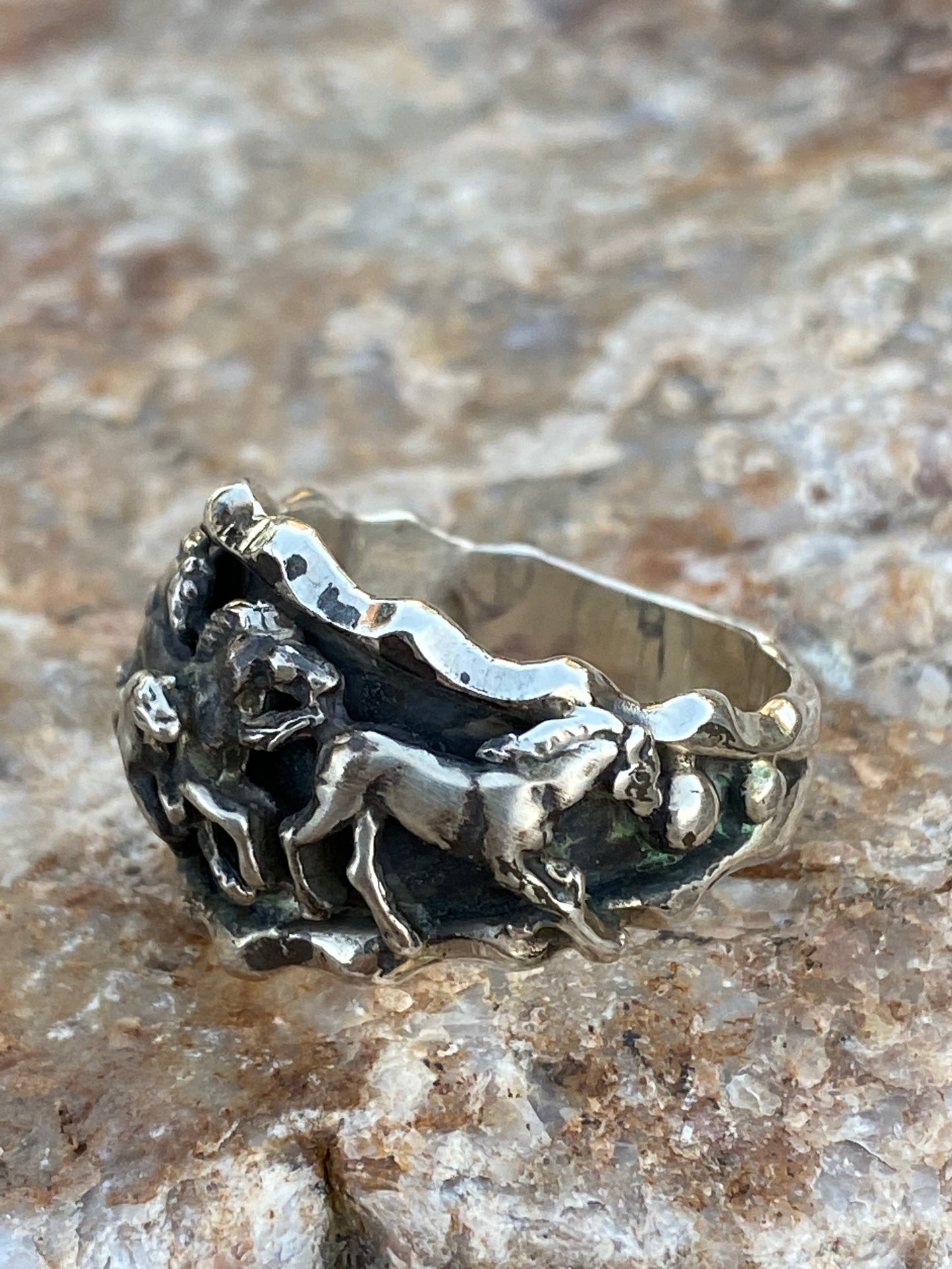 Navajo Sterling Running Horses Ring Size 11.5