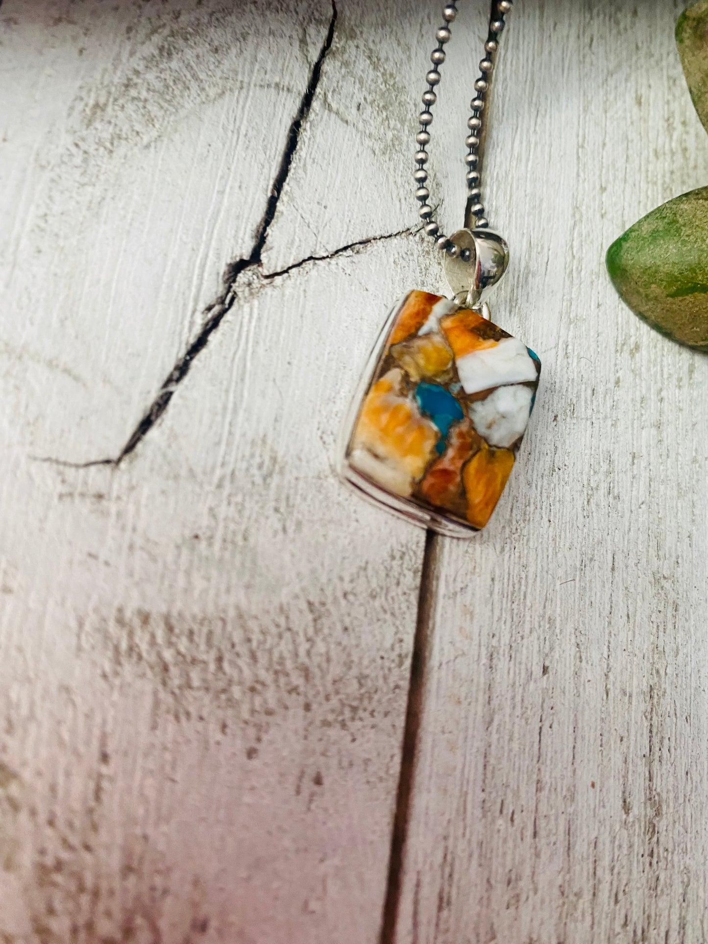 Sterling Silver & Multi Stone Spice Rectangle Pendant