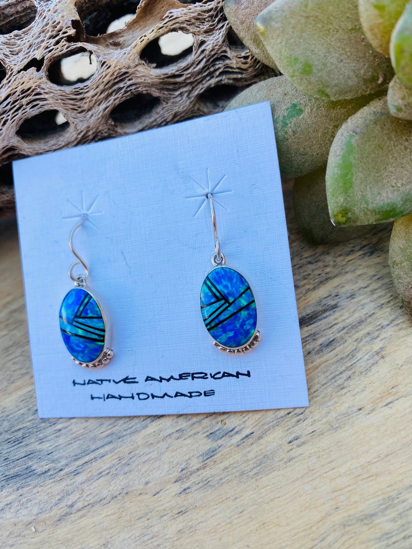 Navajo Opal And Sterling Silver Inlay Dangle Earrings