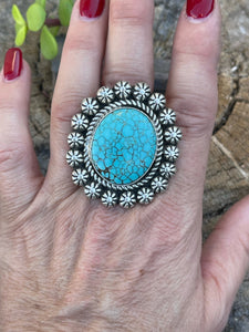 Navajo Sterling Silver Kingman Web Turquoise Adjustable Ring Artist Abel Toledo