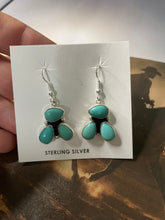 Load image into Gallery viewer, Navajo Turquoise And Sterling Silver 3 Stone Dangle Earrings Signed