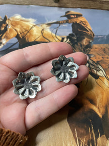 Navajo Purple Spiny And Hand Stamped Sterling Silver Concho Post Earrings