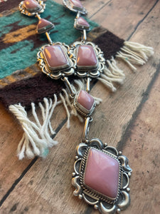 Navajo Pink Conch And Sterling Silver Necklace Earrings Set Signed Phyllis Smith