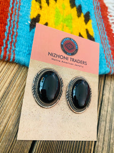 Vintage Navajo Onyx & Sterling Silver Post Earrings