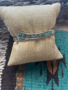 Navajo Handmade Sterling & Number 8 Turquoise Inlay Cuff Bracelet