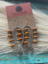 Load image into Gallery viewer, Navajo Sterling Silver &amp; Orange Spiny Squash Blossom Dangle Earrings Signed