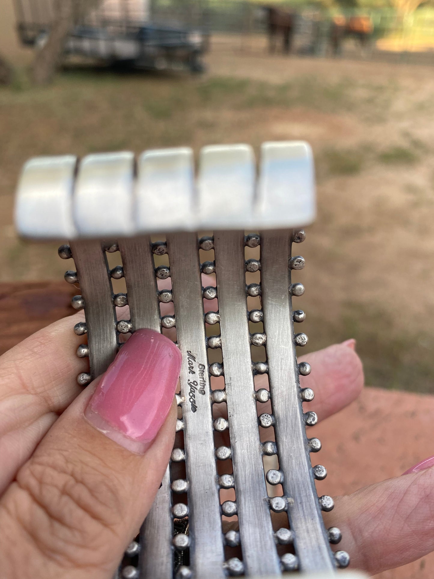 Mark Yazzie Navajo Sterling Silver & Carico Lake Turquoise Cuff Bracelet Signed