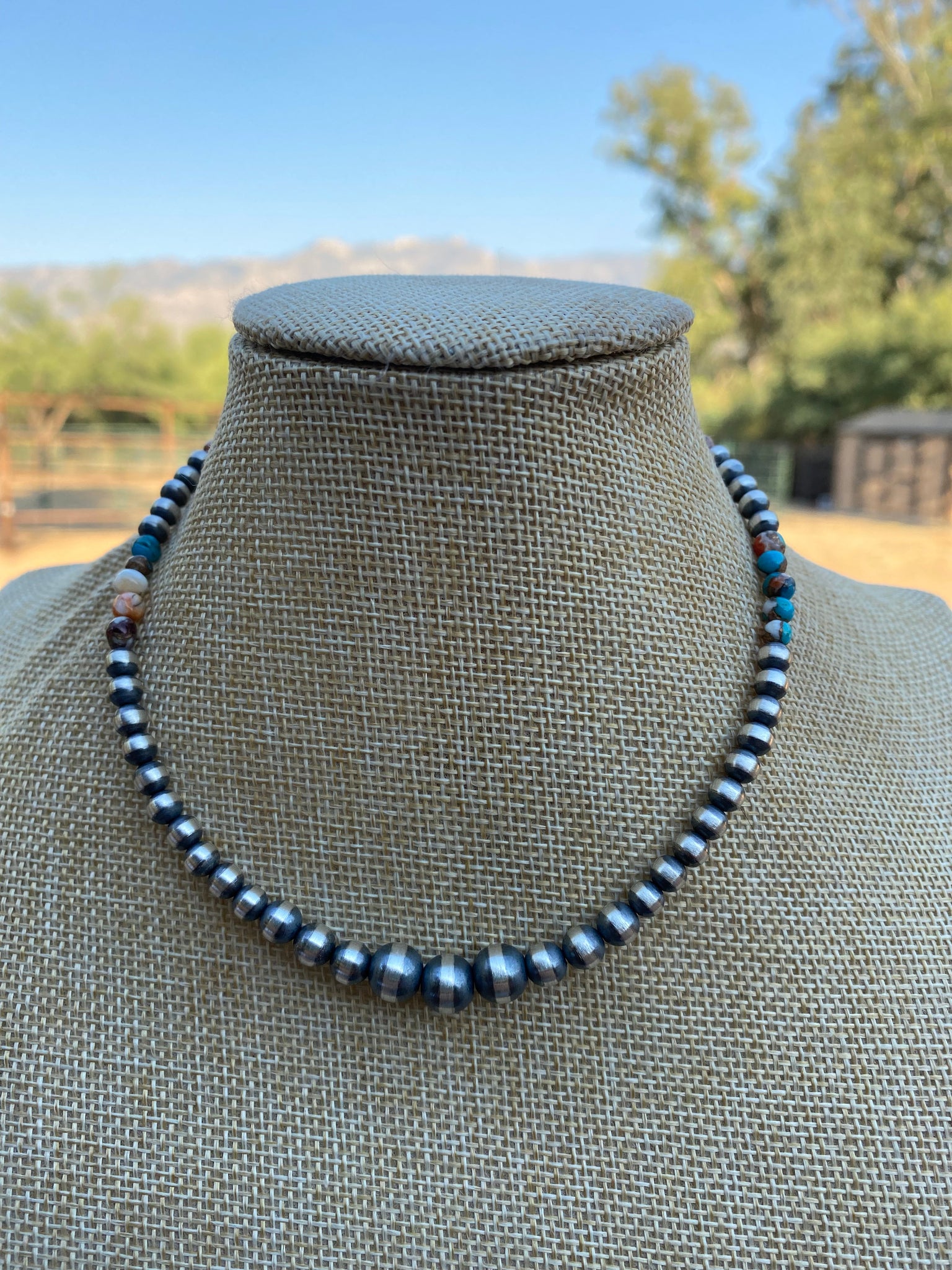 Navajo Turquoise & Spiny Spice Sterling Silver Beaded Necklace 14 inch –  The Western Mama