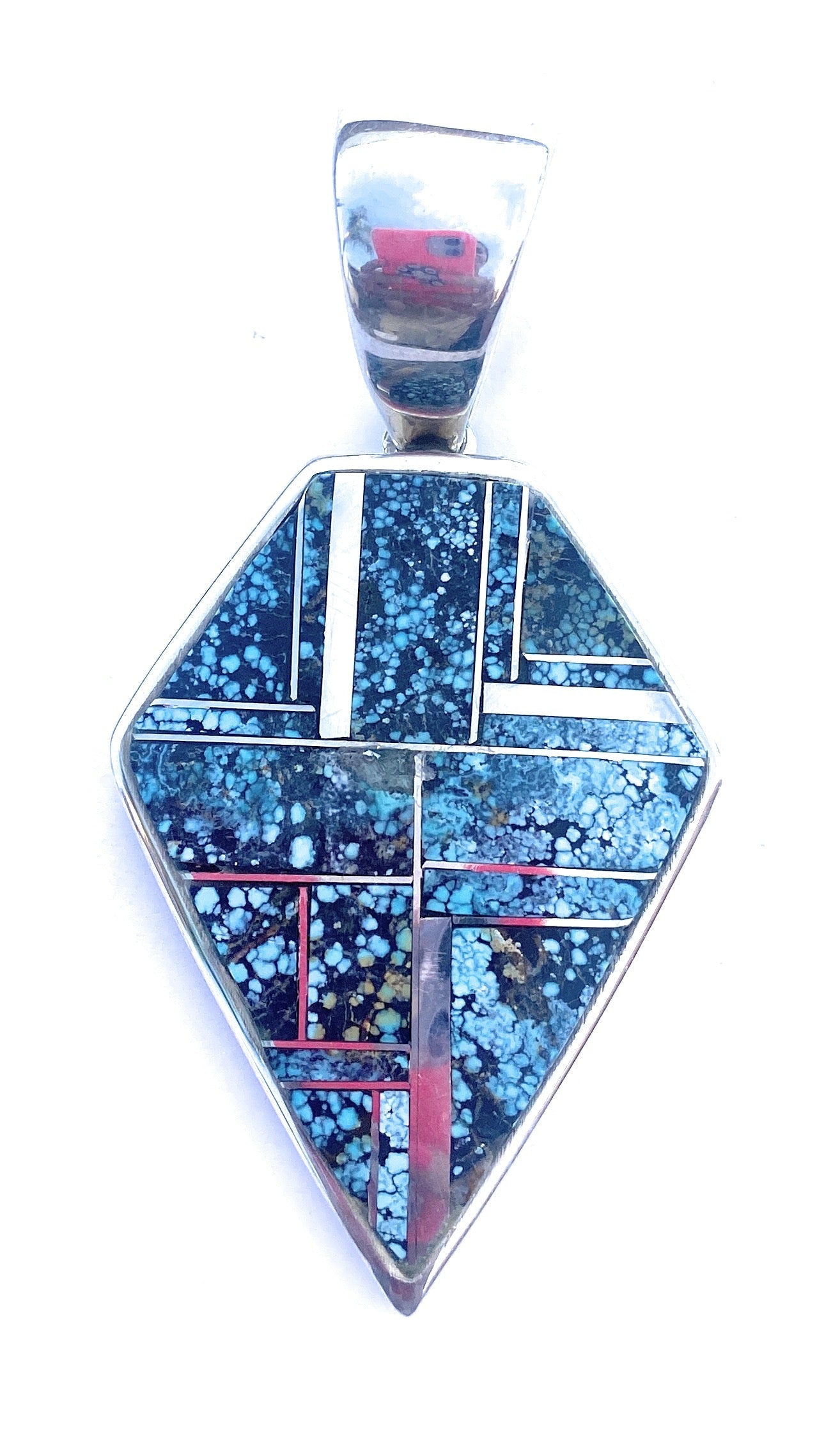 Navajo Blue Moon Turquoise and Sterling Silver Inlay Pendant