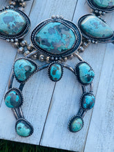 Load image into Gallery viewer, Vintage Navajo Turquoise &amp; Sterling Silver Jumbo Squash Blossom Necklace