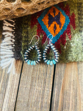 Load image into Gallery viewer, Handmade 3 Stone Turquoise And Sterling Silver Beaded Dangle Earrings