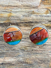 Load image into Gallery viewer, Turquoise, Red spiny Circle Stud Earrings