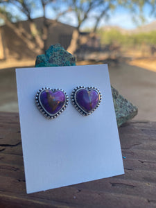 Sterling silver and purple Mojave Heart Stud Earrings
