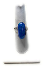 Load image into Gallery viewer, Navajo Man Made Sterling Silver &amp; Blue Opal Ring Signed