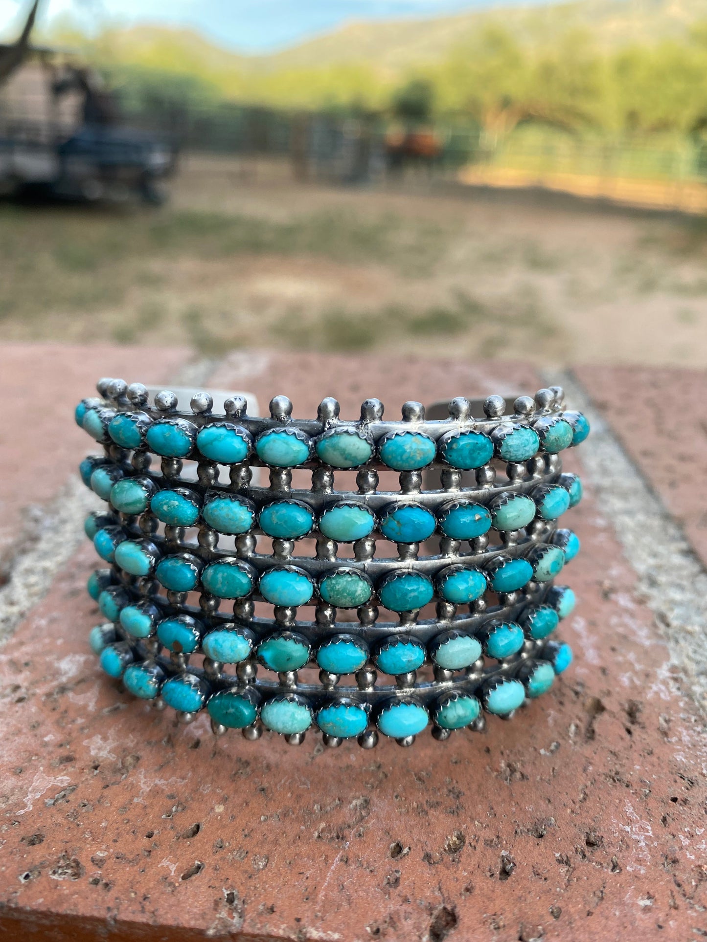 Mark Yazzie Navajo Sterling Silver & Carico Lake Turquoise Cuff Bracelet Signed