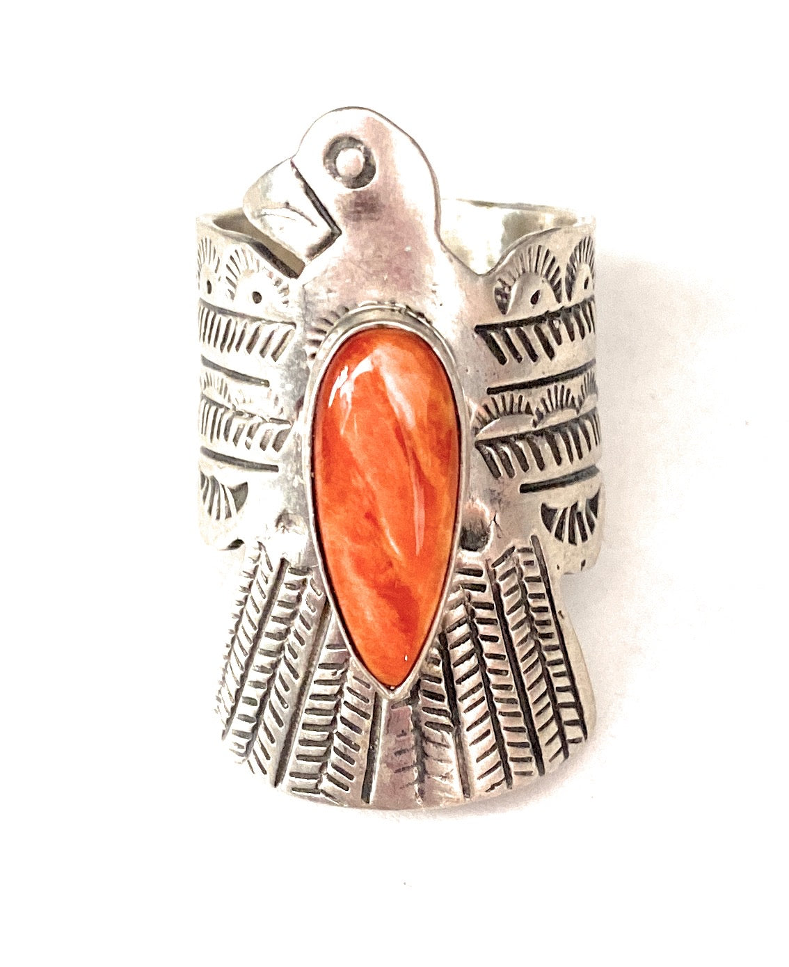 Navajo Sterling Silver & Orange Spiny Thunderbird Ring