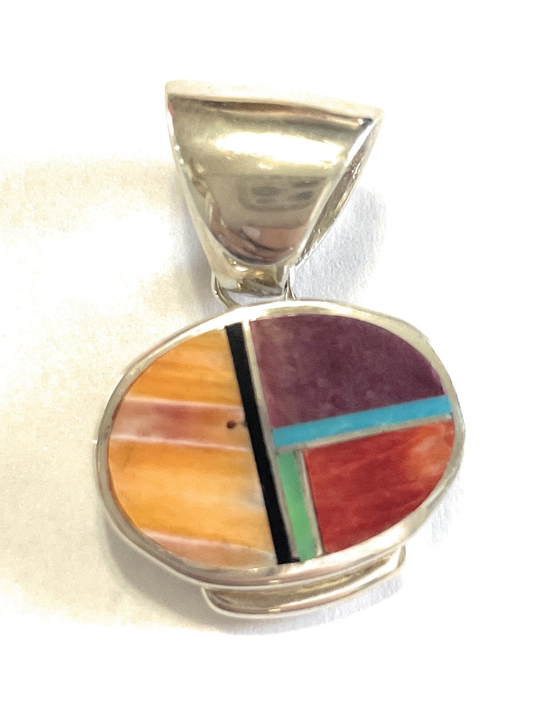 Navajo Multi Stone Inlay & Sterling Silver Circle Pendant