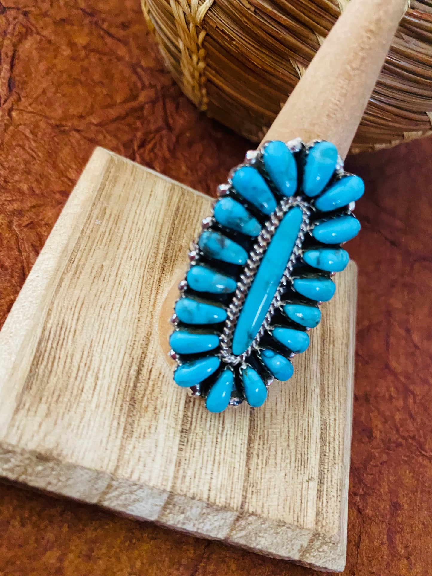 Navajo Natural Kingman Turquoise Cluster Ring