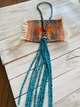 Load image into Gallery viewer, Navajo Turquoise &amp; Sterling Silver Pearl Beaded Tassel Necklace