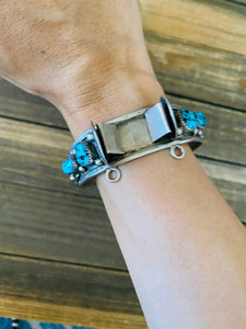 Old Pawn Vintage Navajo Turquoise & Sterling Silver Watch Cuff Signed