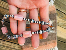 Load image into Gallery viewer, Navajo Sterling Silver Pearl &amp; Pink triangle Opal Beaded Necklace 18 inch