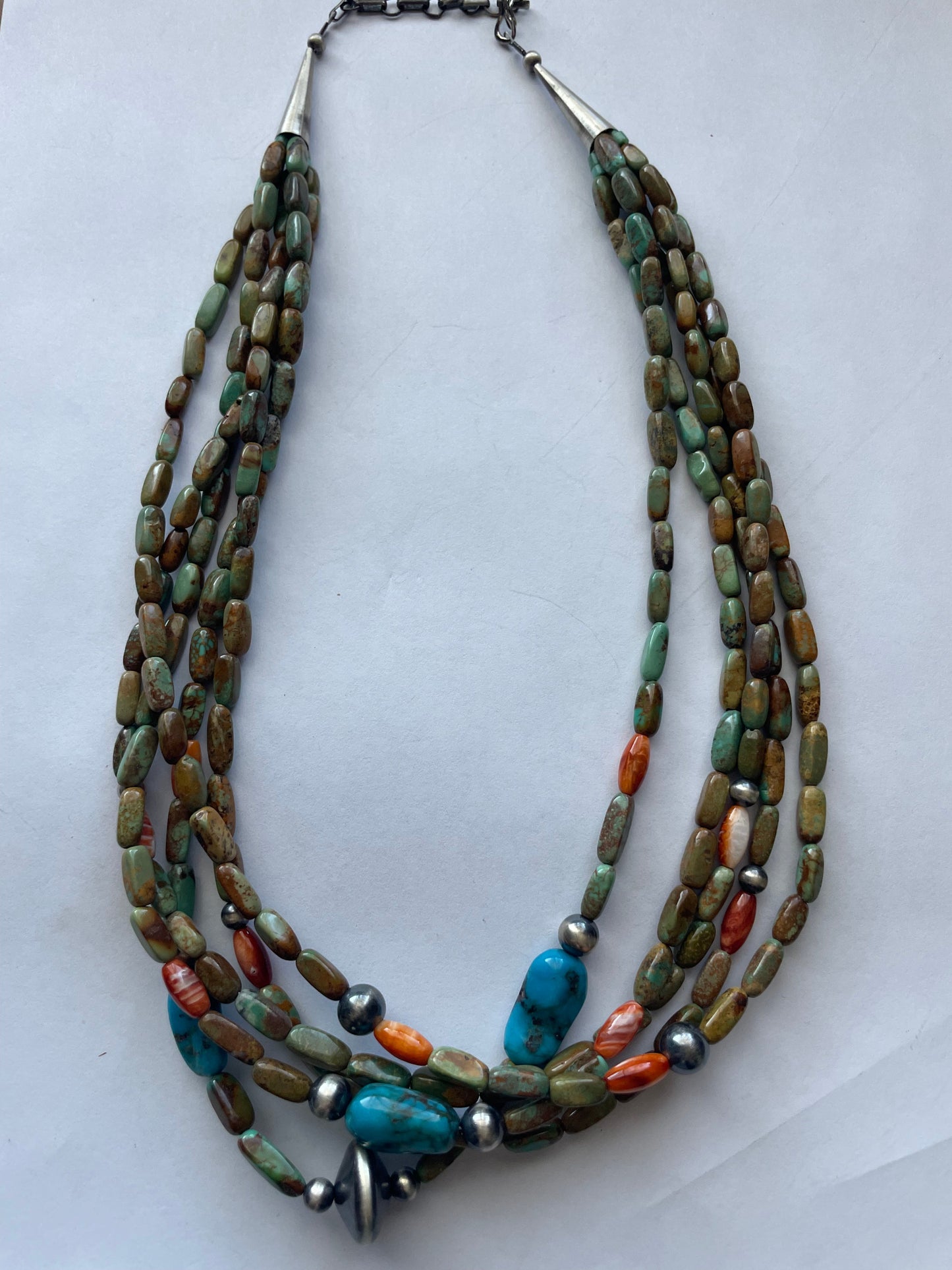 Navajo Multi Stone & Sterling Silver 5 Strand Beaded Necklace