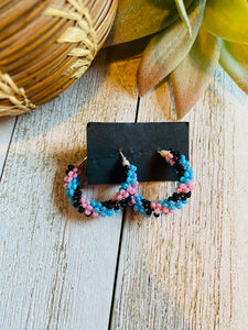 Navajo Handmade Beaded Hoop Earrings