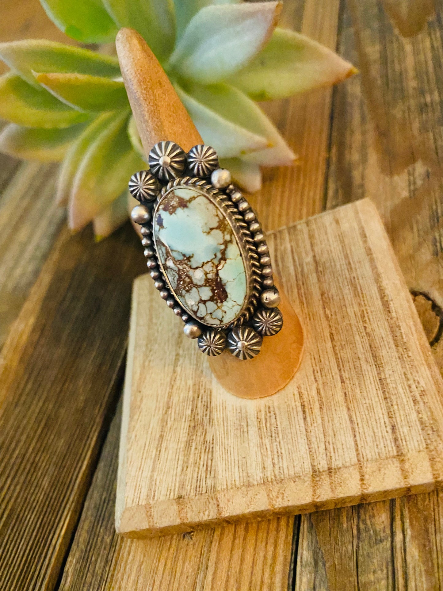 Navajo Golden Hills Turquoise & Sterling Silver Ring Size 6