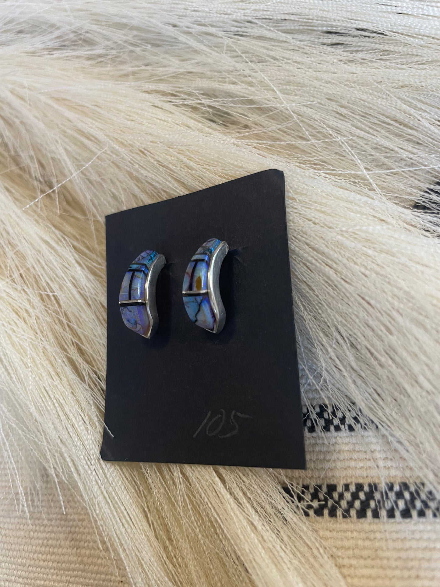 Navajo Blue Opal Inlay & Sterling Silver Earrings