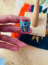 Load image into Gallery viewer, Handmade Sterling Silver &amp; Multi Stone Inlay Elephant Ring Size 7.5