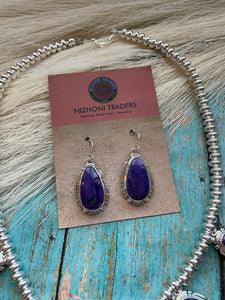 Navajo Charorite And Sterling Silver Necklace & Earring Set Signed