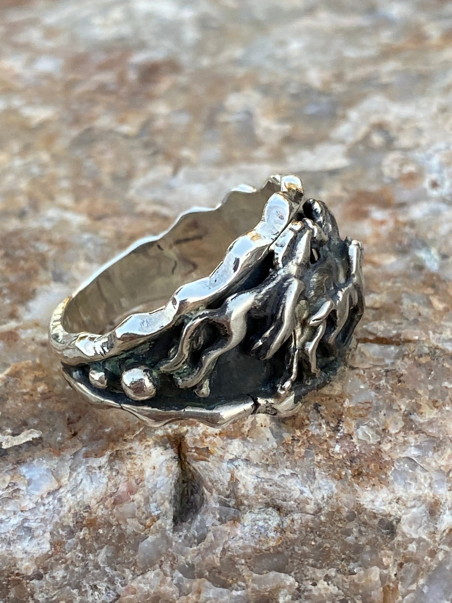 Navajo Sterling Running Horses Ring Size 11.5