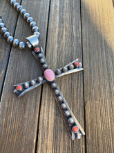 Load image into Gallery viewer, Navajo Sterling Silver &amp; Coral Cross Pendant Signed By Chimney Butte