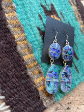 Load image into Gallery viewer, Navajo Blue Opal Web &amp; Sterling Silver Dangle Earrings Signed