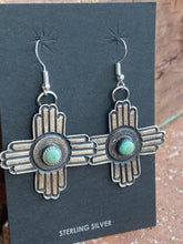 Load image into Gallery viewer, Navajo Turquoise &amp; Sterling Silver Zia Dangle Earrings By Kevin Billah