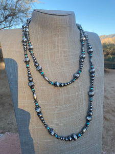 Navajo Sterling Silver & Turquoise Diamond cut 26 inch necklace