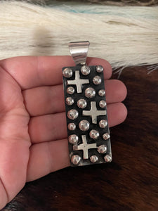 Navajo Sterling Silver Cross Rectangle Pendant By Chimney Butte