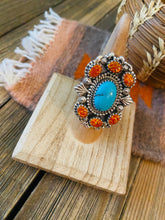 Load image into Gallery viewer, Handmade Sterling Silver, Turquoise &amp; Opal Cluster Adjustable Ring