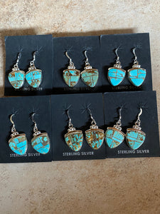 Turquoise 8 & Sterling Silver Inlay Berry Dangle Earrings