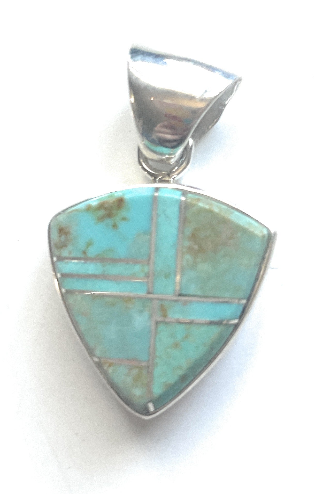 Number 8 Turquoise Inlay & Sterling Silver Pendant