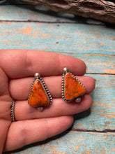 Load image into Gallery viewer, Navajo Apple Coral And Sterling Silver Post Earrings Signed
