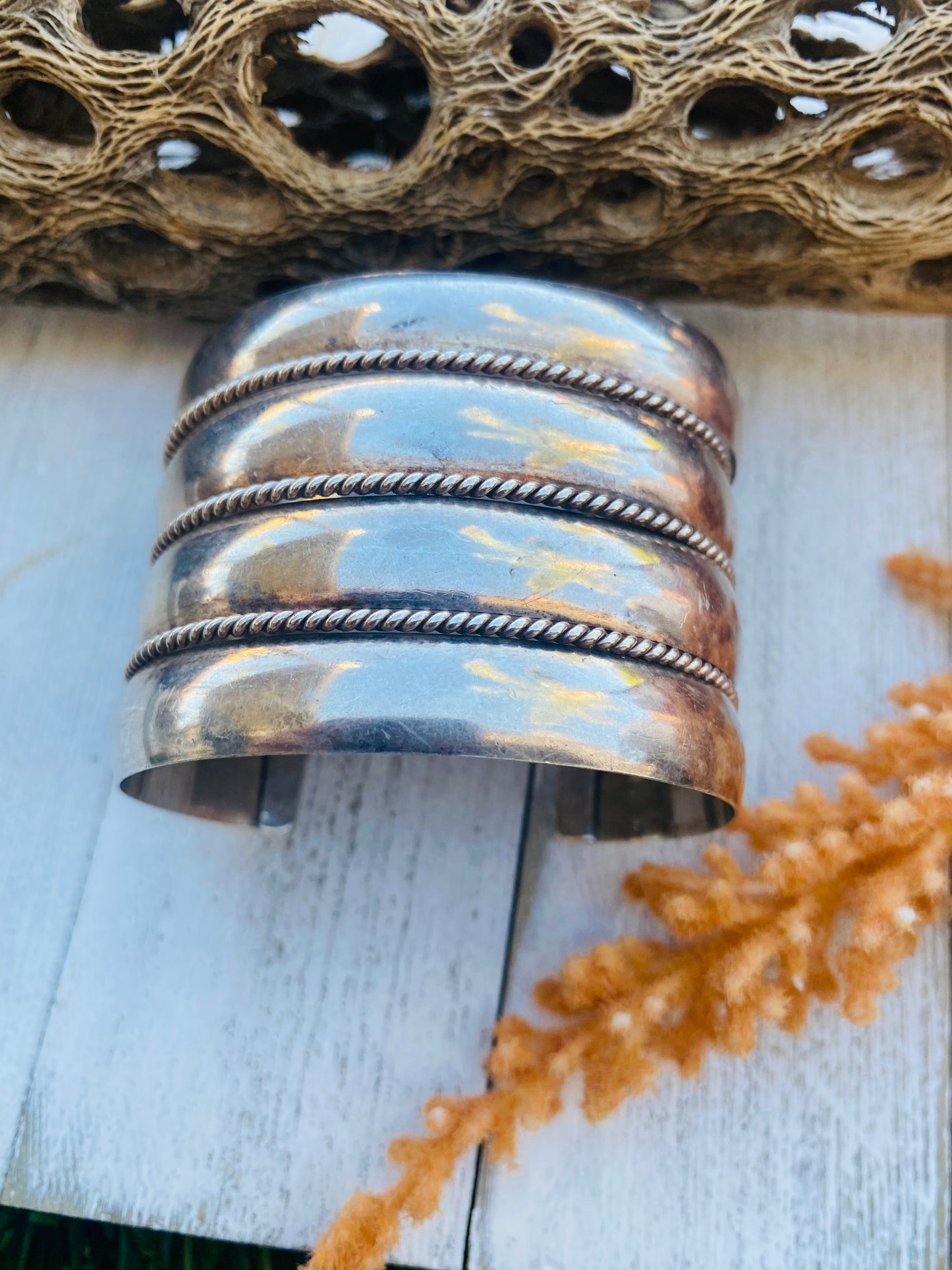 Vintage Navajo Sterling Silver Cuff Bracelet Signed