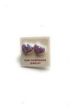 Load image into Gallery viewer, Zuni Sterling Silver &amp; Purple Opal Inlay Heart Stud Earrings